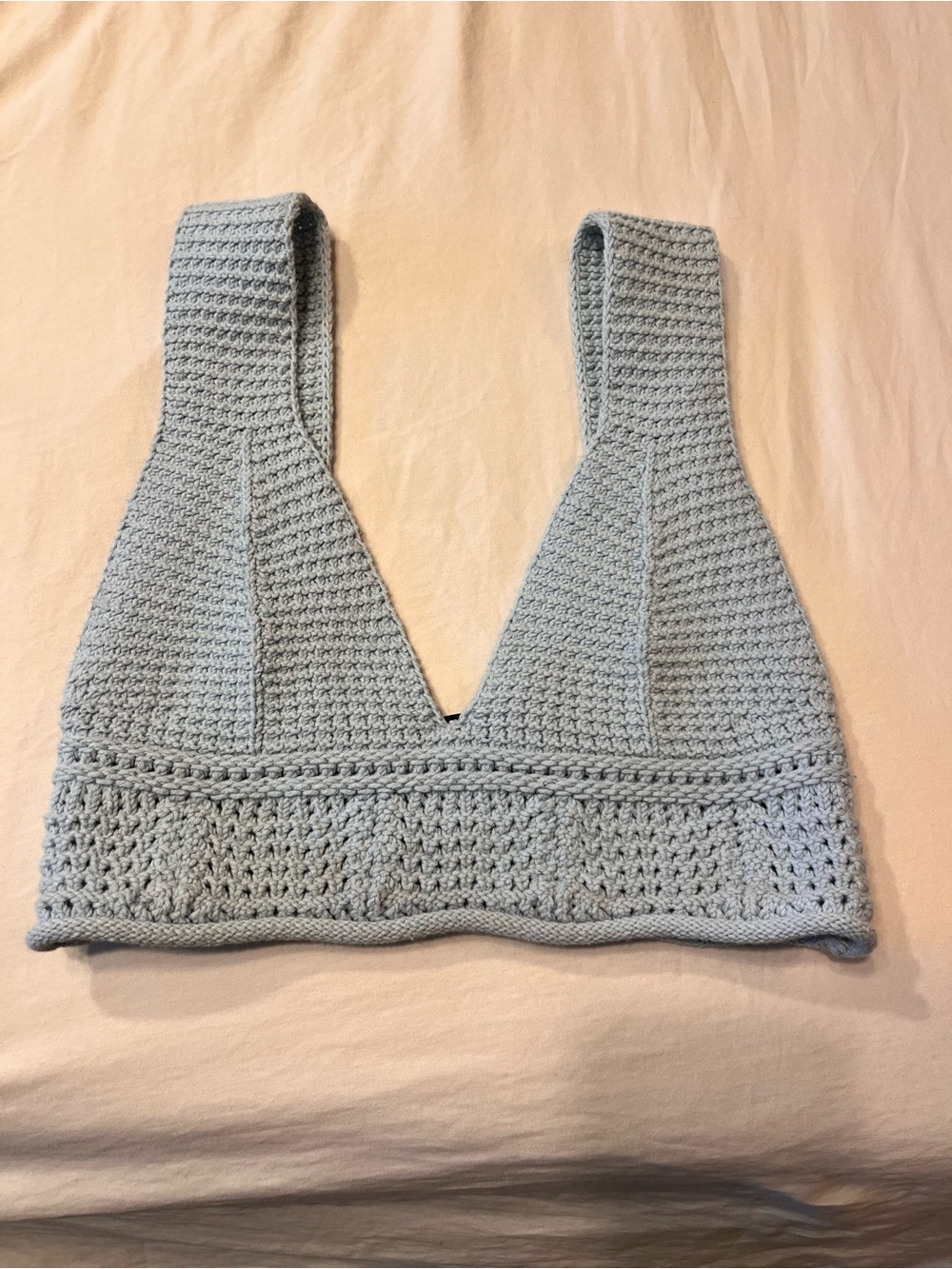 Zara Light Blue Crochet V-Neck Bralette Crop Top
